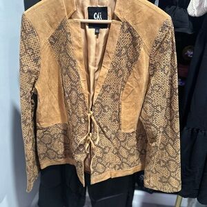 NWOT Carlos Falchi Tan and Brown Snake Print Suede Blazer